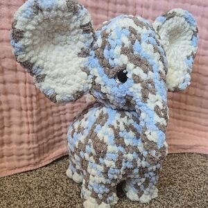 Plush Elephant Home Accent in Blue and Brown